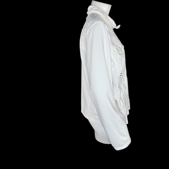 Belle by Kim Gravel Eyelet Jacket with Knit Sleeves and Back White Large - Picture 3 of 14